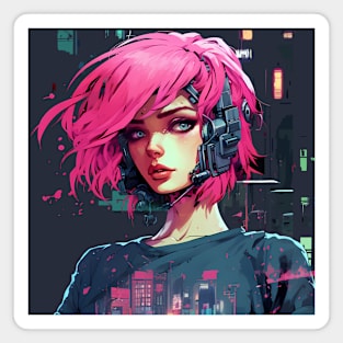 Cyberpunk Anime Girl  Futuristic Techwear Aesthetic Kawaii Manga Japanese Streetwear Harajuku Clothing Magnet